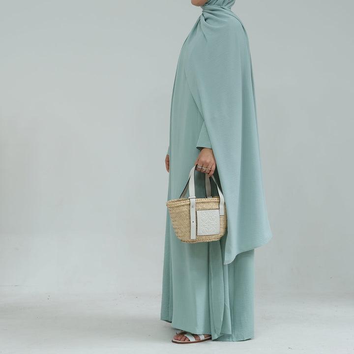 Get trendy with Lea 2-Piece Abaya Set - Mint -  available at Voilee NY. Grab yours for $74.90 today!