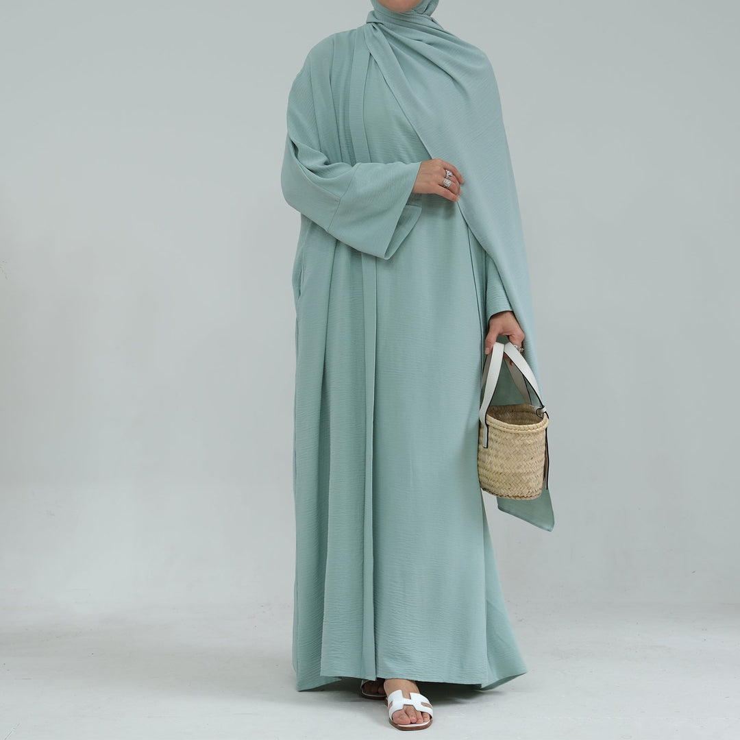 Get trendy with Lea 2-Piece Abaya Set - Mint (As is) -  available at Voilee NY. Grab yours for $54.90 today!