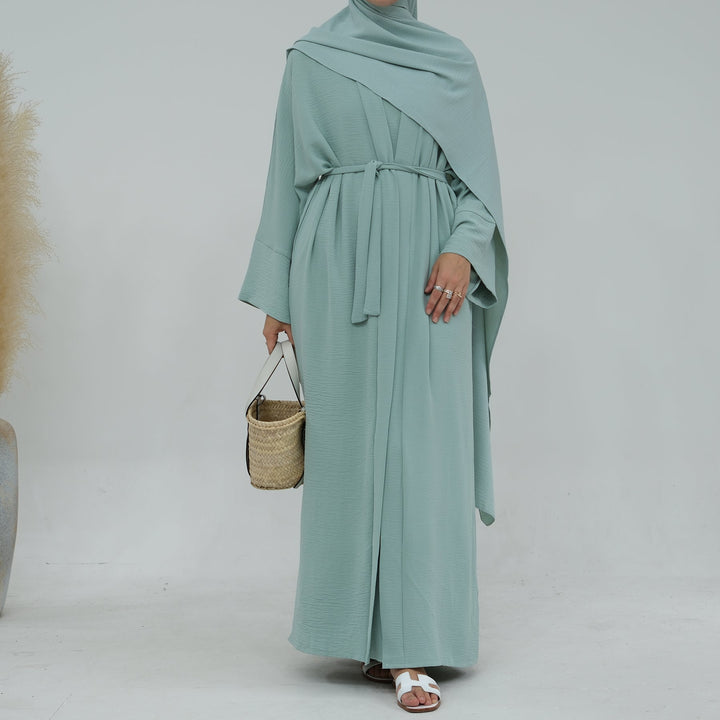 Get trendy with Lea 2-Piece Abaya Set - Mint -  available at Voilee NY. Grab yours for $74.90 today!