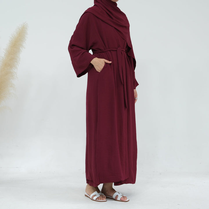 Get trendy with Lea 2-Piece Abaya Set - Wine -  available at Voilee NY. Grab yours for $74.90 today!
