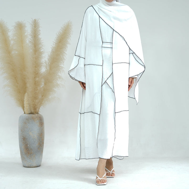 Get trendy with Nadia 4-piece Abaya Set - White - Dresses available at Voilee NY. Grab yours for $84.90 today!