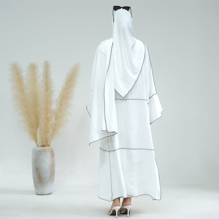 Get trendy with Nadia 4-piece Abaya Set - White - Dresses available at Voilee NY. Grab yours for $84.90 today!