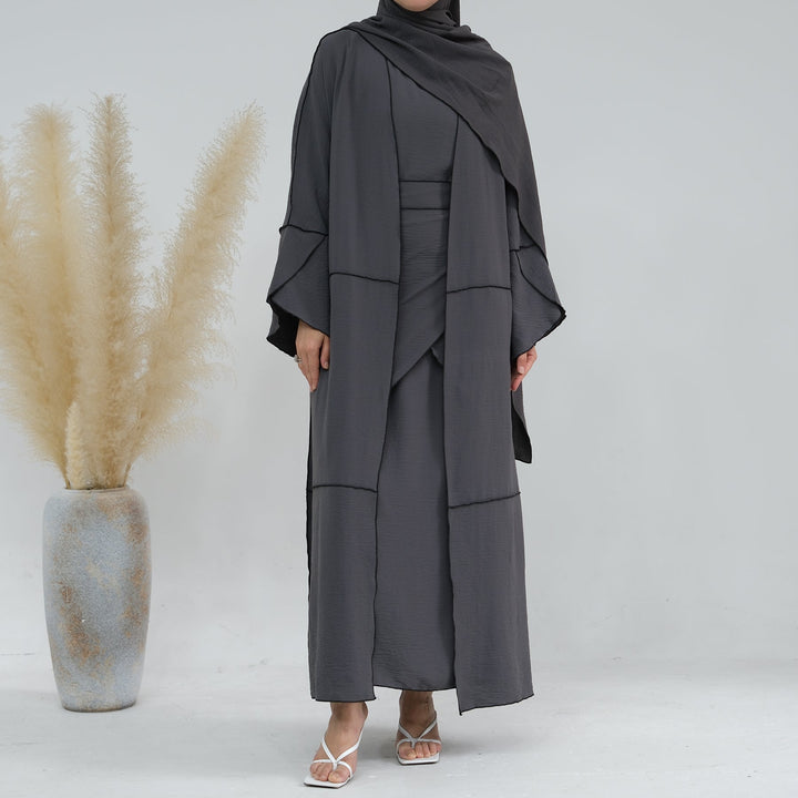 Get trendy with Nadia 4-piece Abaya Set - Gray - Dresses available at Voilee NY. Grab yours for $84.90 today!