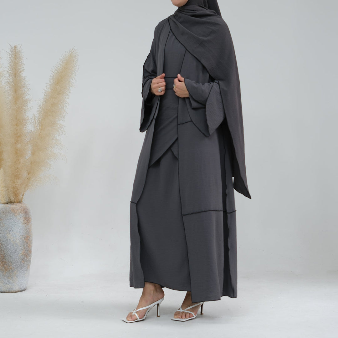 Get trendy with Nadia 4-piece Abaya Set - Gray - Dresses available at Voilee NY. Grab yours for $84.90 today!