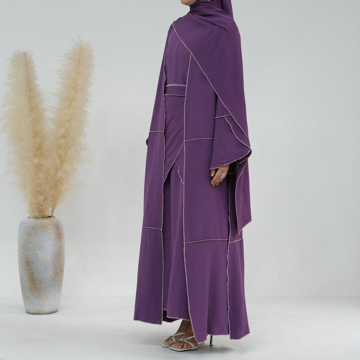 Get trendy with Nadia 4-piece Abaya Set - Purple - Dresses available at Voilee NY. Grab yours for $84.90 today!