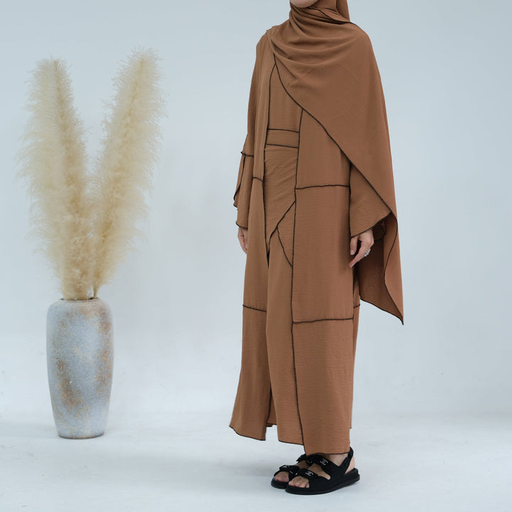 Get trendy with Nadia 4-piece Abaya Set - Brown - Dresses available at Voilee NY. Grab yours for $84.90 today!