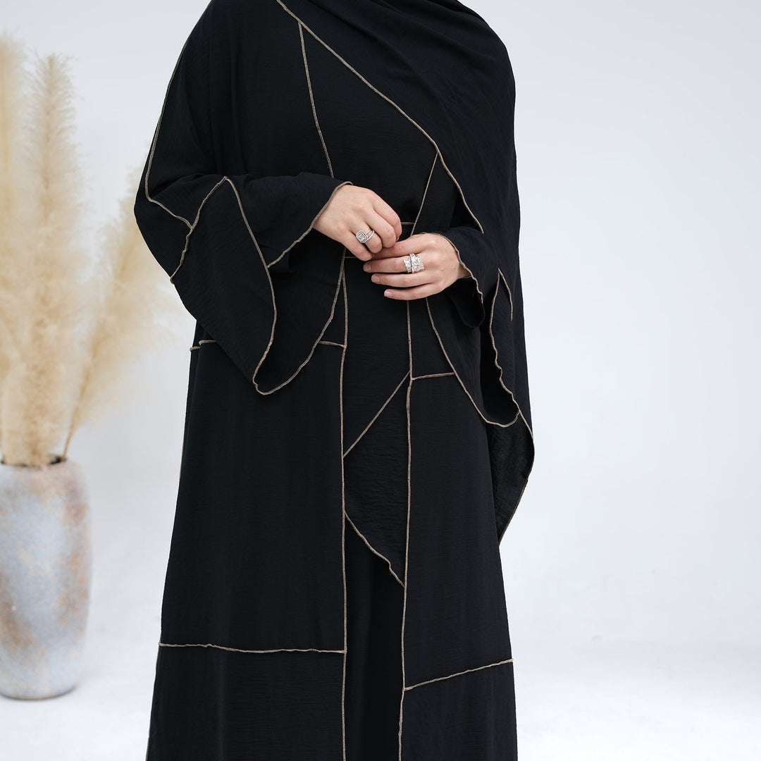 Get trendy with Nadia 4-piece Abaya Set - Black - Dresses available at Voilee NY. Grab yours for $84.90 today!