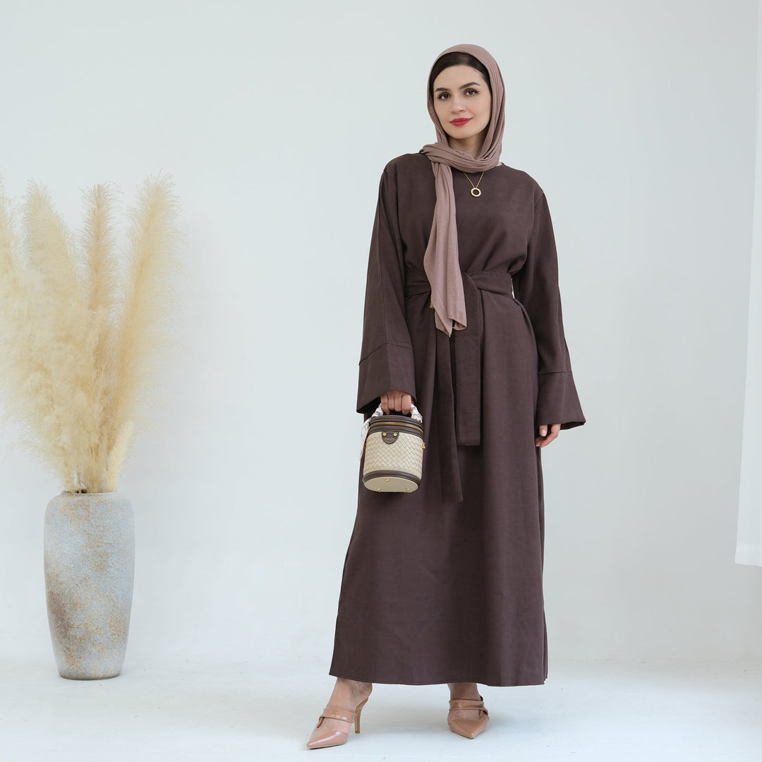 Liliana Cold Weather Abaya Dress - Brown Dresses from Voilee NY
