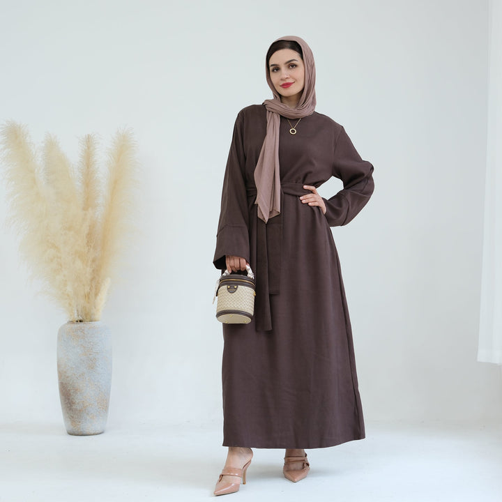 Get trendy with Liliana Cold Weather Abaya Dress - Brown - Dresses available at Voilee NY. Grab yours for $44.90 today!