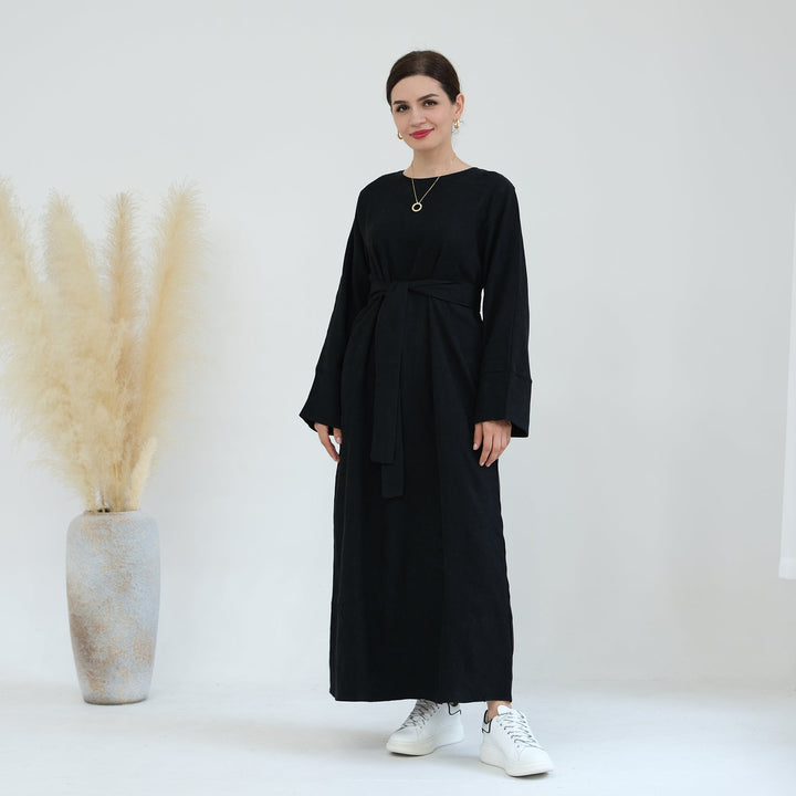 Get trendy with Liliana Cold Weather Abaya Dress - Black - Dresses available at Voilee NY. Grab yours for $44.90 today!