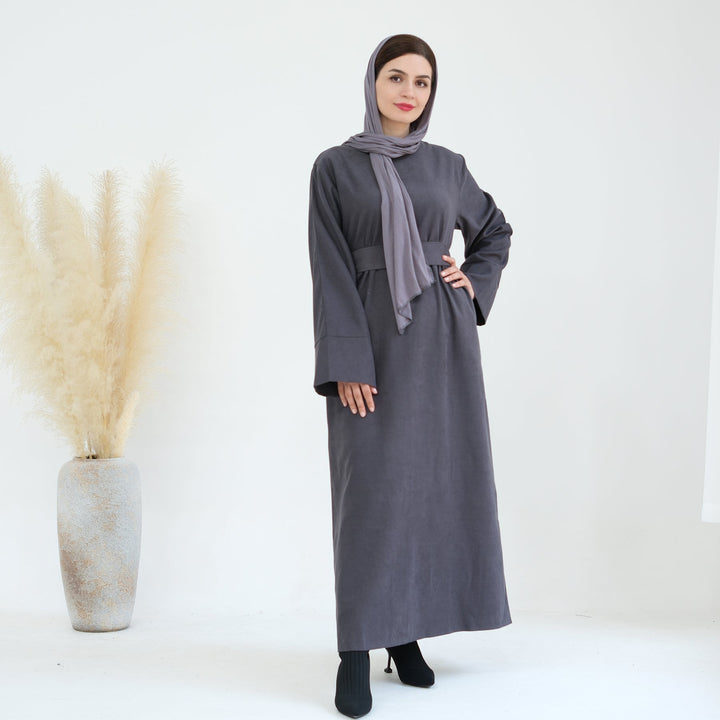 Get trendy with Liliana Cold Weather Abaya Dress - Gray - Dresses available at Voilee NY. Grab yours for $44.90 today!