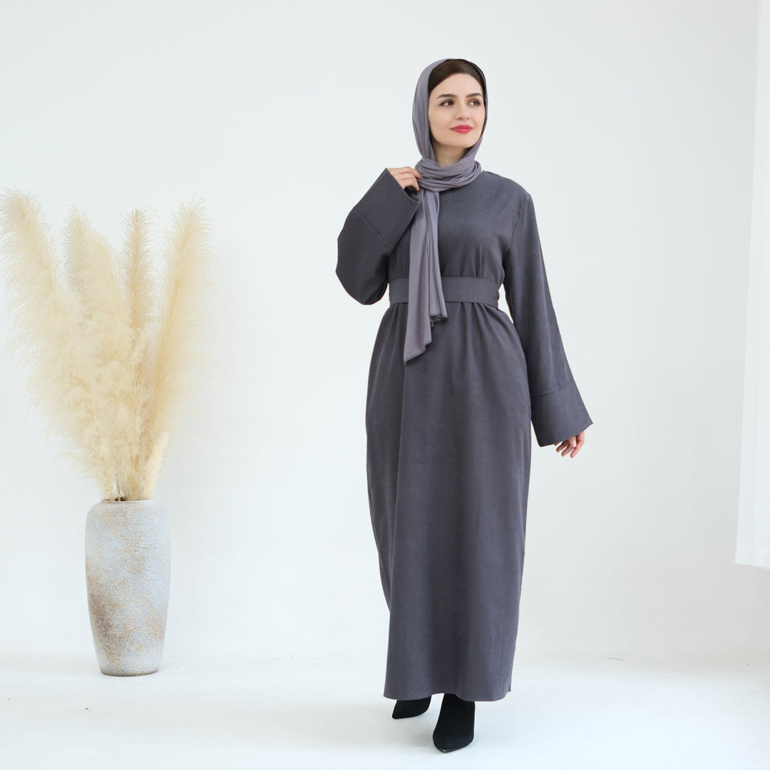 Get trendy with Liliana Cold Weather Abaya Dress - Gray - Dresses available at Voilee NY. Grab yours for $44.90 today!