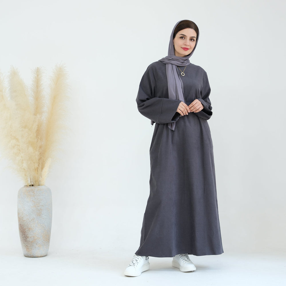 Liliana Cold Weather Abaya Dress - Gray Dresses from Voilee NY