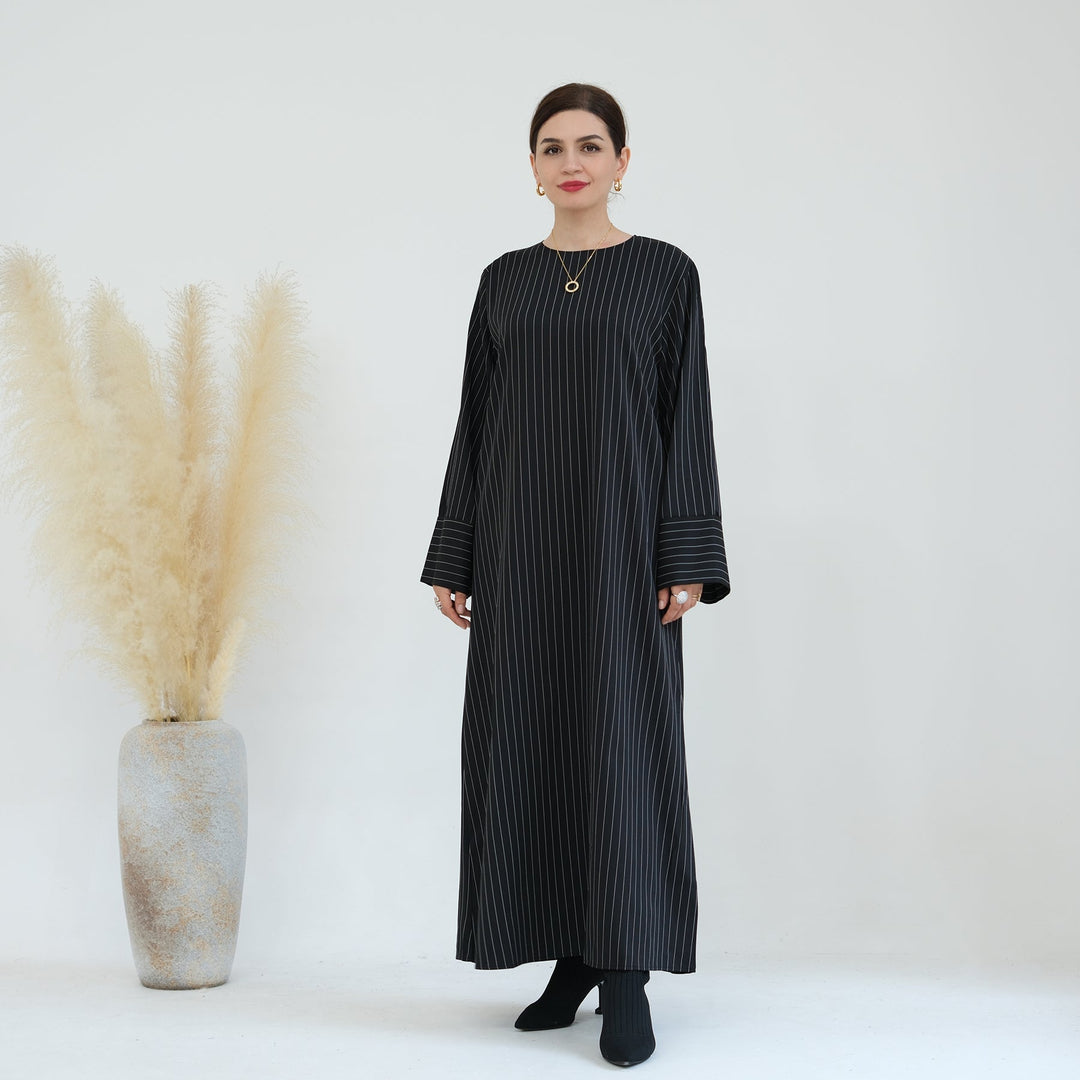 Get trendy with Janine Stripe Long Sleeve Belted Maxi Dress - Black - Dresses available at Voilee NY. Grab yours for $44.90 today!