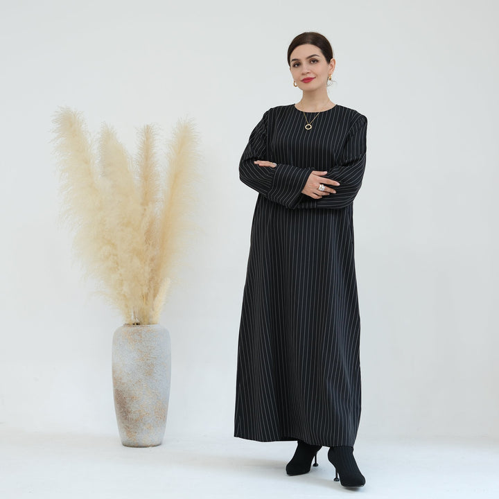 Get trendy with Janine Stripe Long Sleeve Belted Maxi Dress - Black - Dresses available at Voilee NY. Grab yours for $44.90 today!