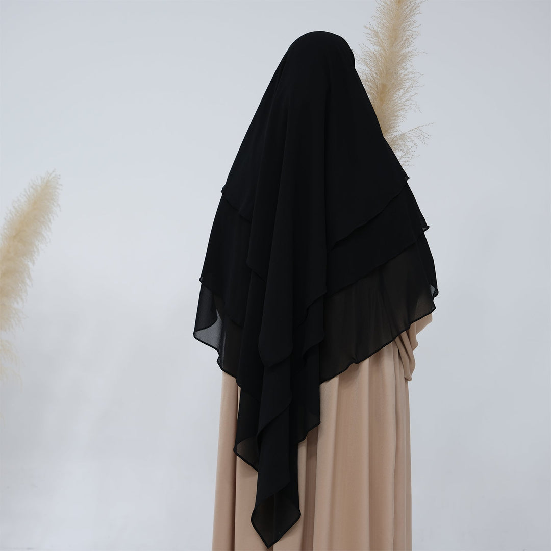 Get trendy with Chiffon 3-layer Khimar - Hijab available at Voilee NY. Grab yours for $39.99 today!