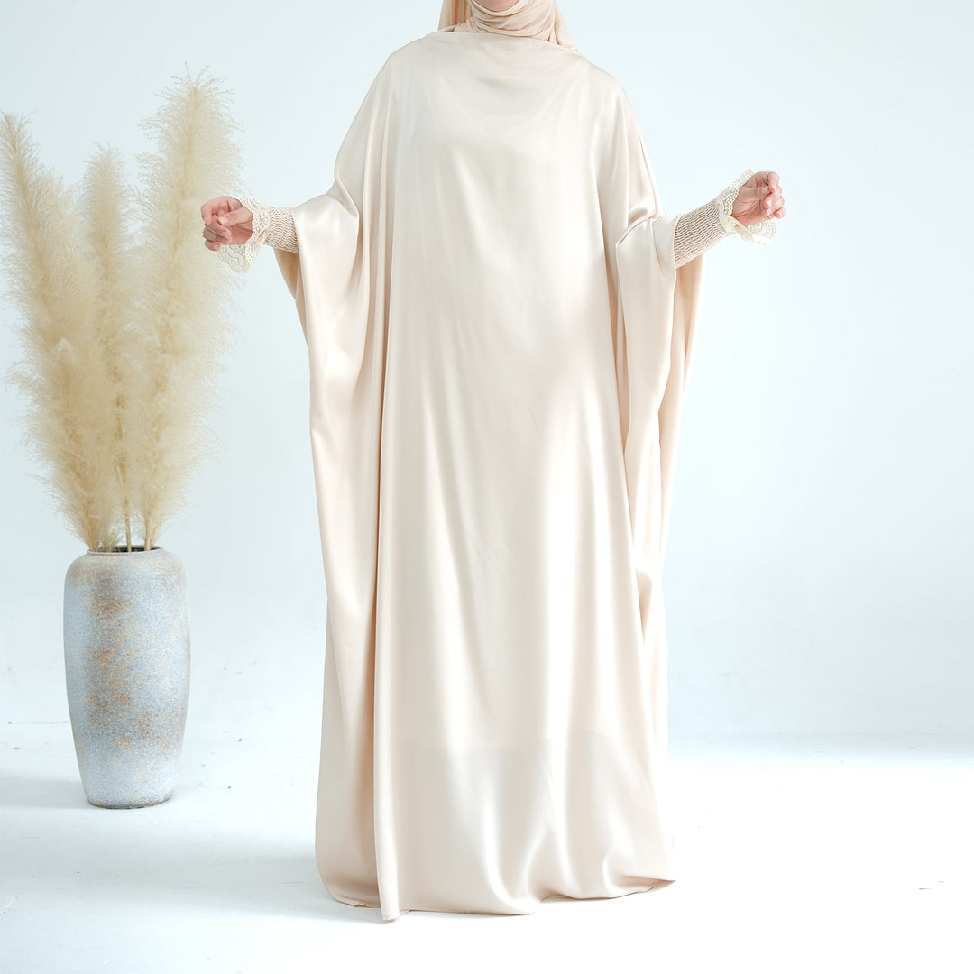 Get trendy with Marwa Satin Jilbab - Linen - Dresses available at Voilee NY. Grab yours for $44.99 today!