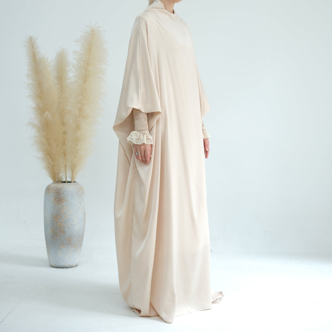 Get trendy with Marwa Satin Jilbab - Linen - Dresses available at Voilee NY. Grab yours for $44.99 today!