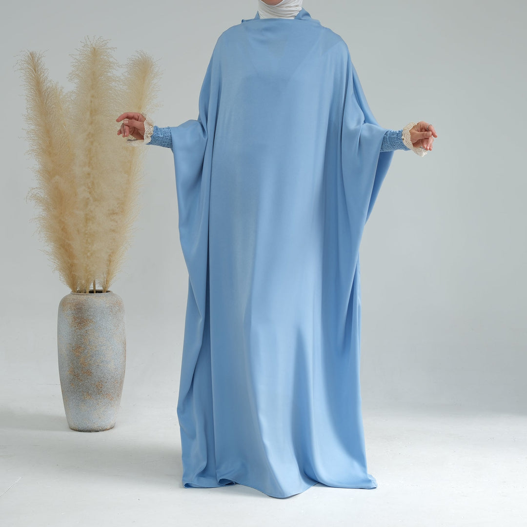 Get trendy with Marwa Satin Jilbab - Blue - Dresses available at Voilee NY. Grab yours for $44.99 today!