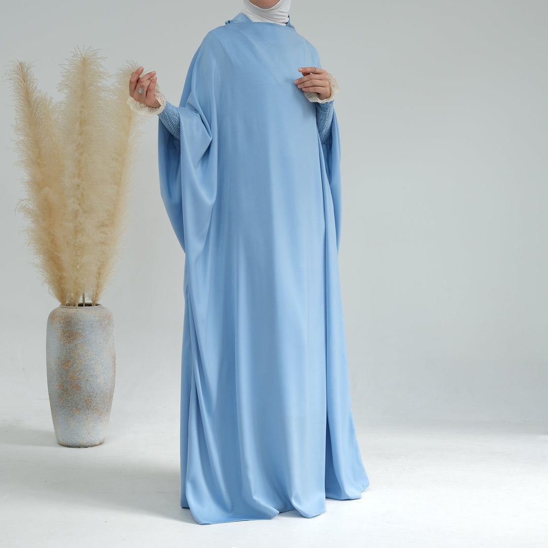 Get trendy with Marwa Satin Jilbab - Blue - Dresses available at Voilee NY. Grab yours for $44.99 today!