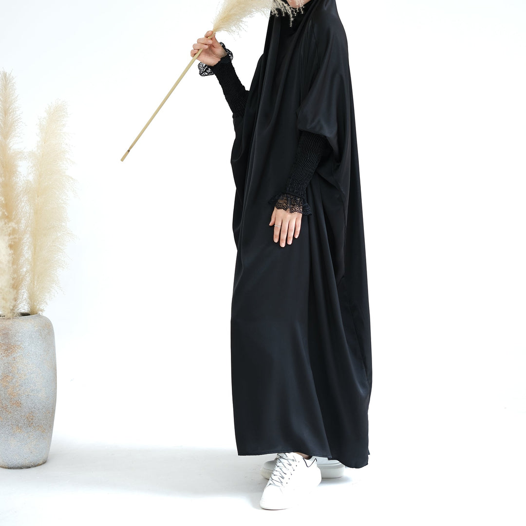 Get trendy with Marwa Satin Jilbab - Black - Dresses available at Voilee NY. Grab yours for $44.99 today!