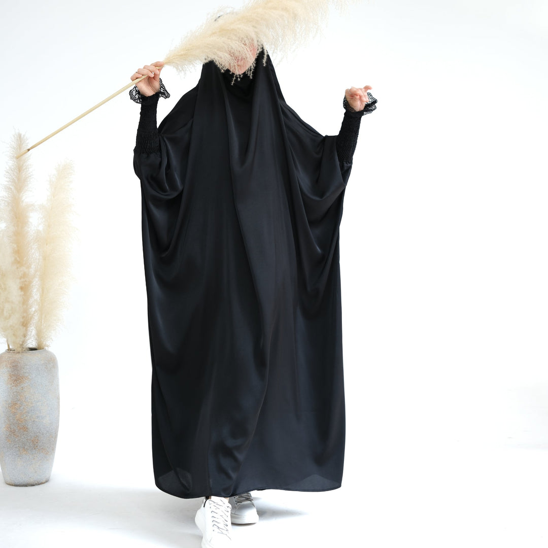 Get trendy with Marwa Satin Jilbab - Black - Dresses available at Voilee NY. Grab yours for $44.99 today!