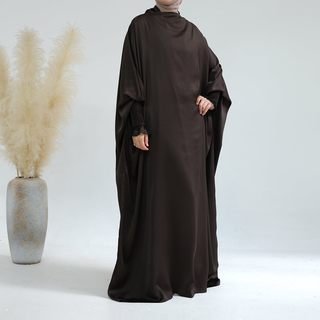 Get trendy with Marwa Satin Jilbab - Coffee - Dresses available at Voilee NY. Grab yours for $44.99 today!