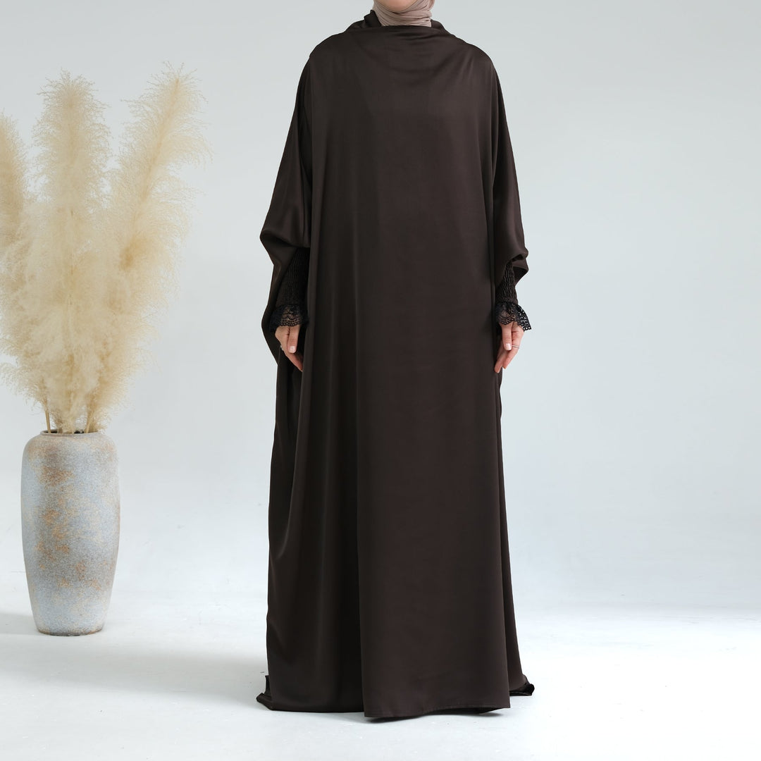 Get trendy with Marwa Satin Jilbab - Coffee - Dresses available at Voilee NY. Grab yours for $44.99 today!