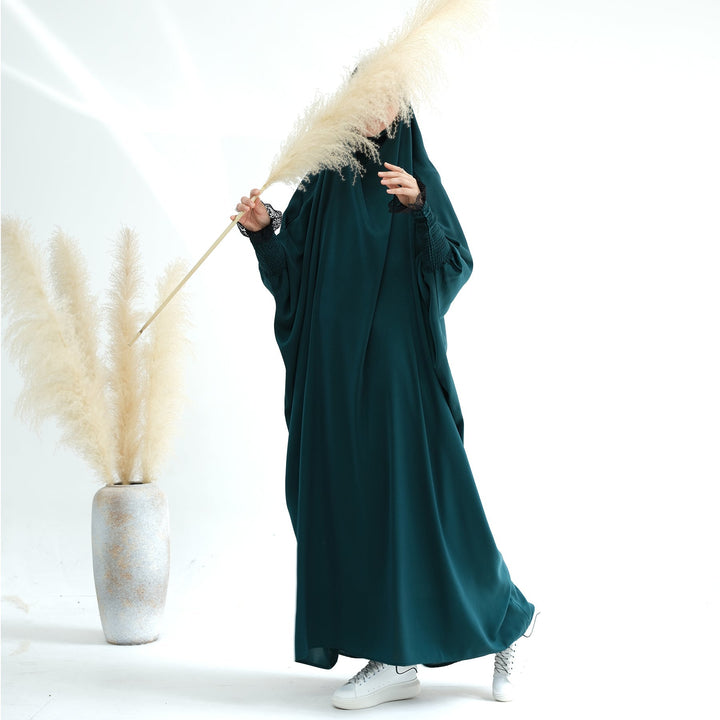 Get trendy with Marwa Satin Jilbab - Dark Emerald - Dresses available at Voilee NY. Grab yours for $44.99 today!
