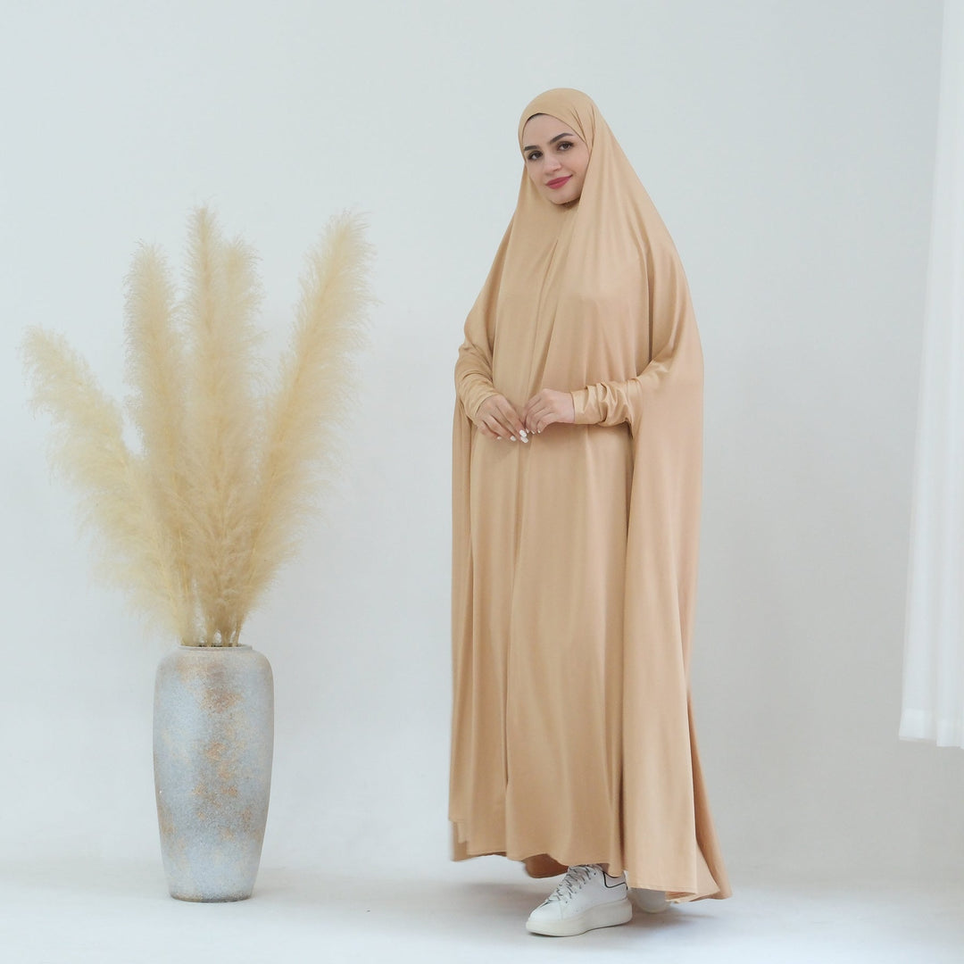 Get trendy with Awra Cape Hijab Combo - Camel - Dresses available at Voilee NY. Grab yours for $54.90 today!