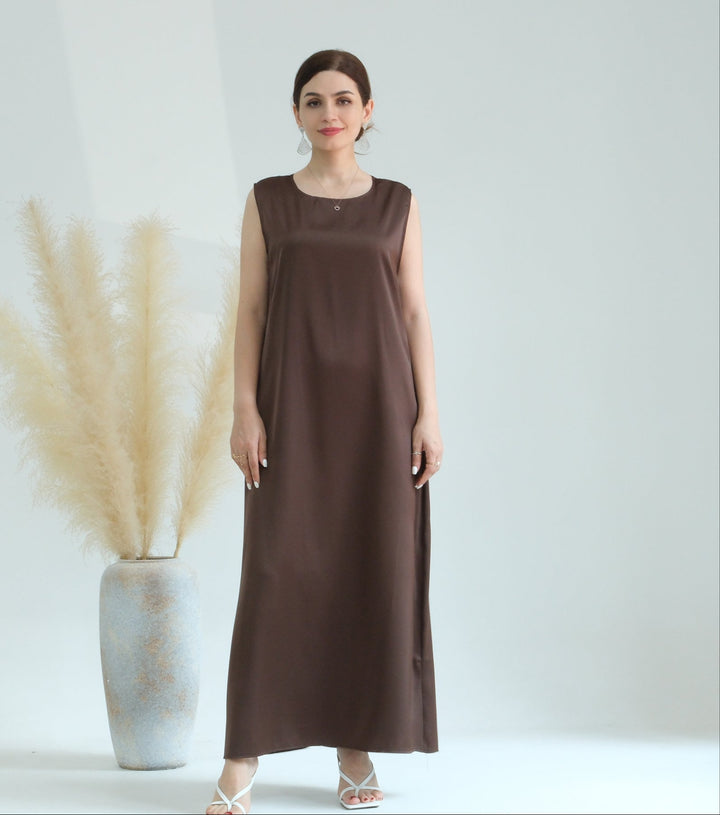 Get trendy with Satin Slip Dress - Brown - Dresses available at Voilee NY. Grab yours for $32.90 today!