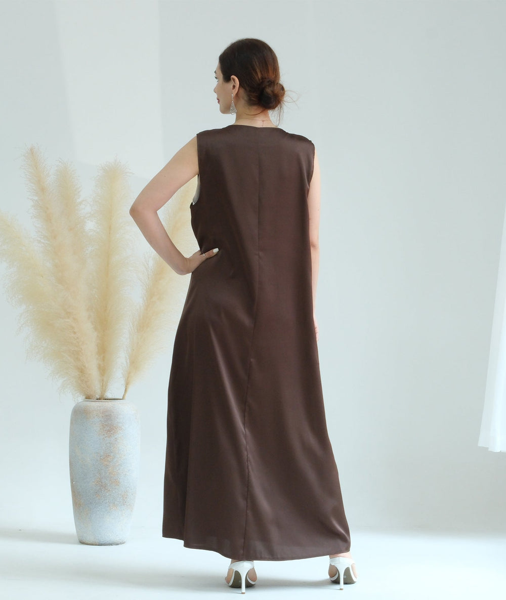 Get trendy with Satin Slip Dress - Brown - Dresses available at Voilee NY. Grab yours for $32.90 today!