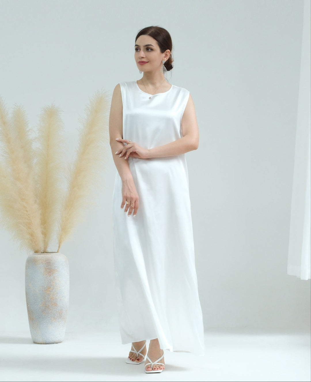 Get trendy with Satin Slip Dress - White - Dresses available at Voilee NY. Grab yours for $32.90 today!