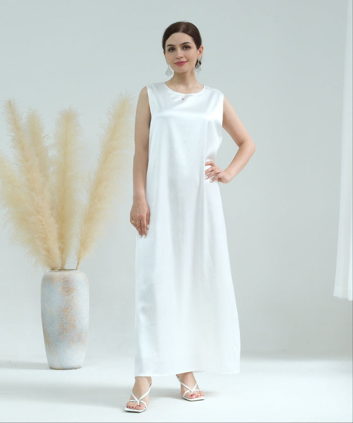 Get trendy with Satin Slip Dress - White - Dresses available at Voilee NY. Grab yours for $32.90 today!