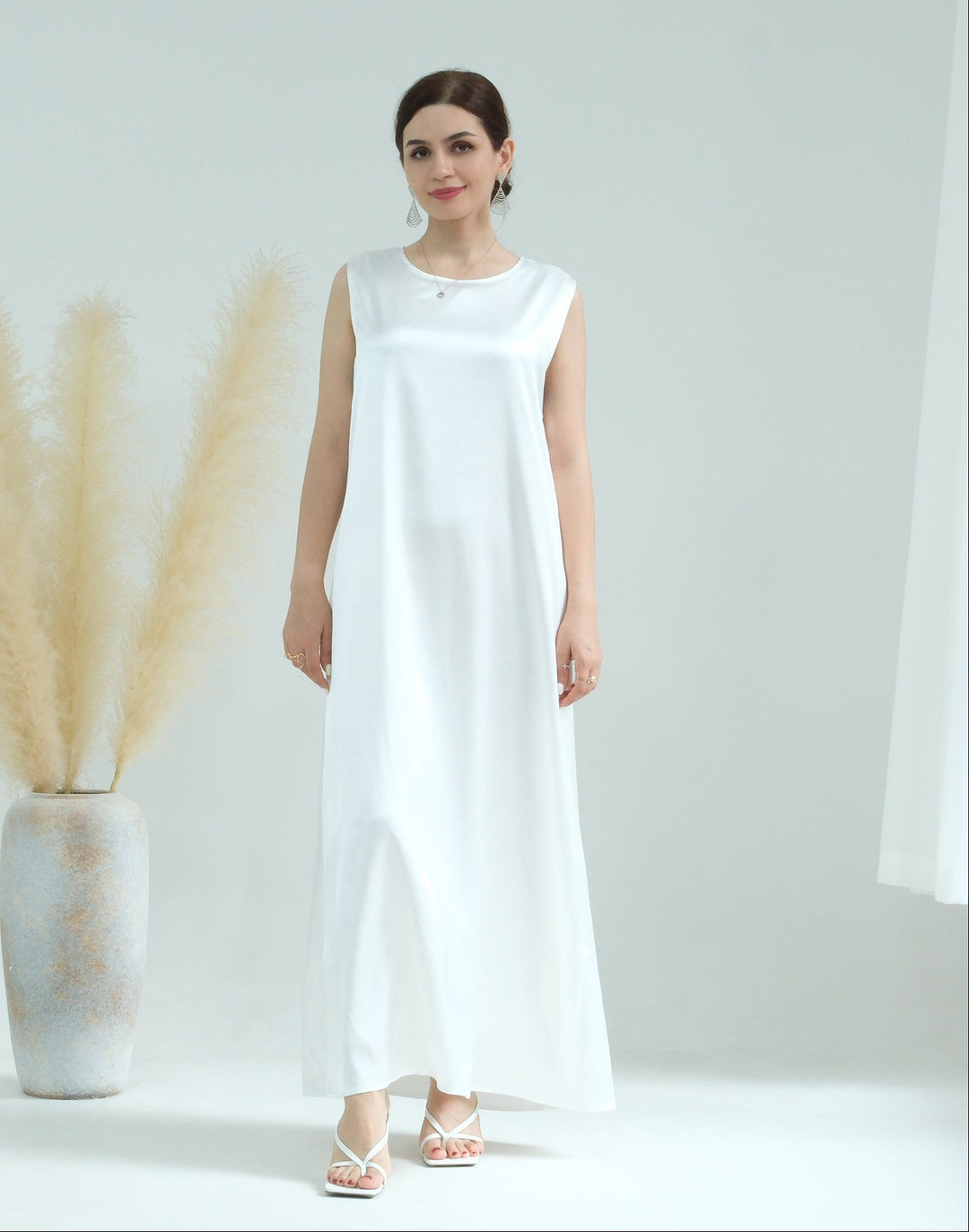 Get trendy with Satin Slip Dress - White - Dresses available at Voilee NY. Grab yours for $32.90 today!