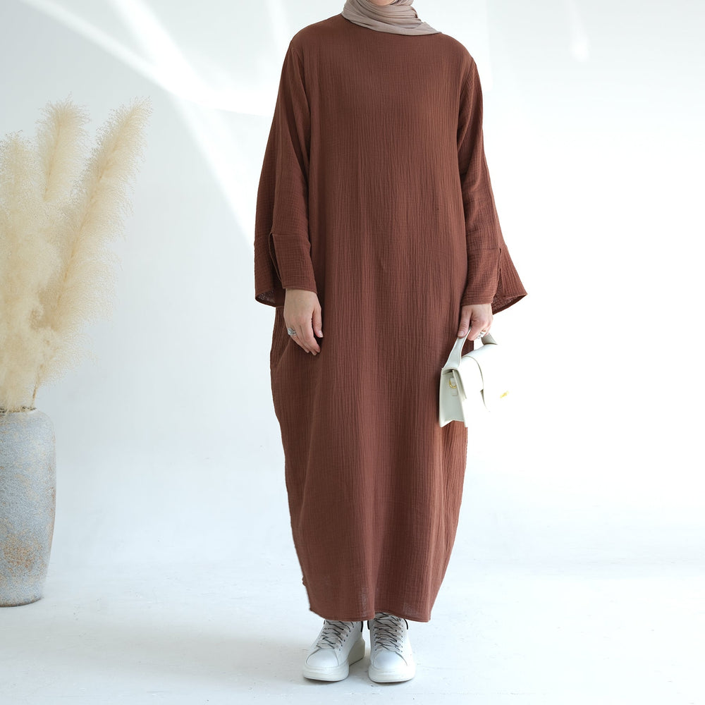 Andyna Cotton Waffle Dress - Brown Dresses from Voilee NY