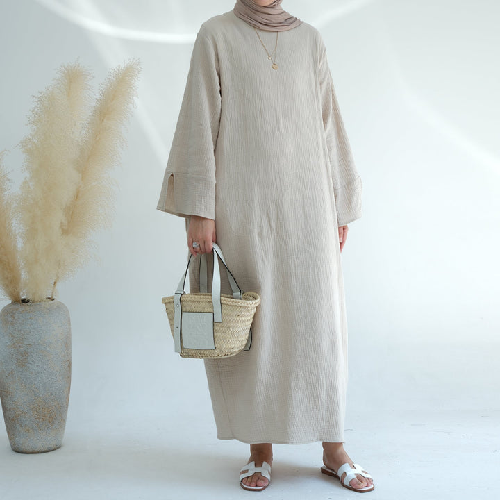 Get trendy with Andyna Cotton Waffle Dress - Sand - Dresses available at Voilee NY. Grab yours for $54.90 today!