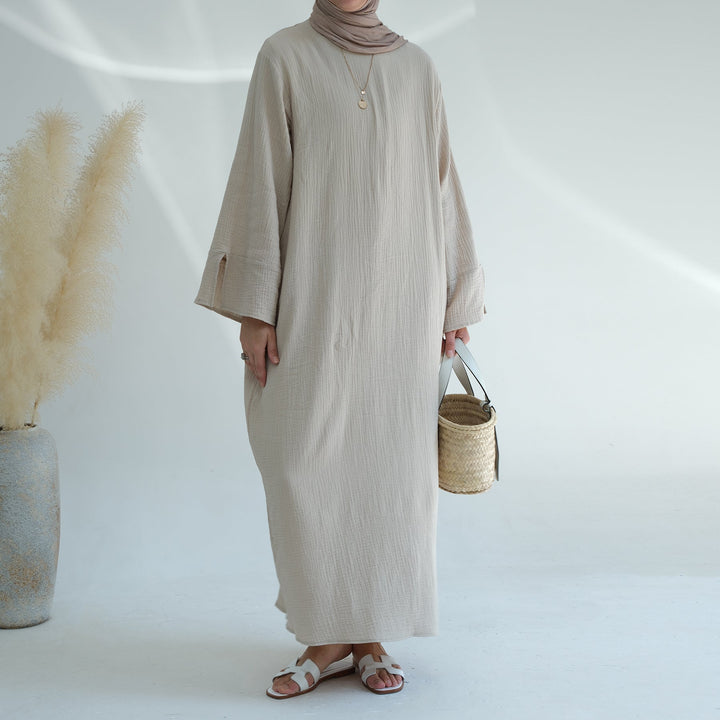 Get trendy with Andyna Cotton Waffle Dress - Sand - Dresses available at Voilee NY. Grab yours for $54.90 today!