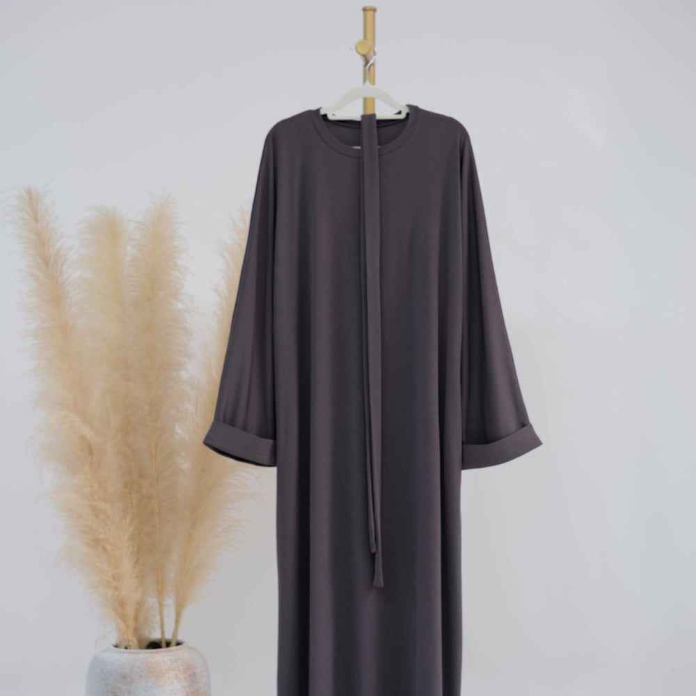 Long Sleeve Folded Cuff Sweaterdress - Gray Dresses from Voilee NY