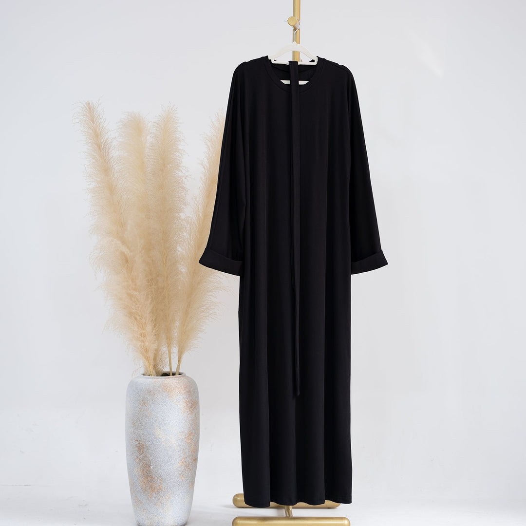 Get trendy with Long Sleeve Folded Cuff Sweaterdress - Black - Dresses available at Voilee NY. Grab yours for $44.90 today!