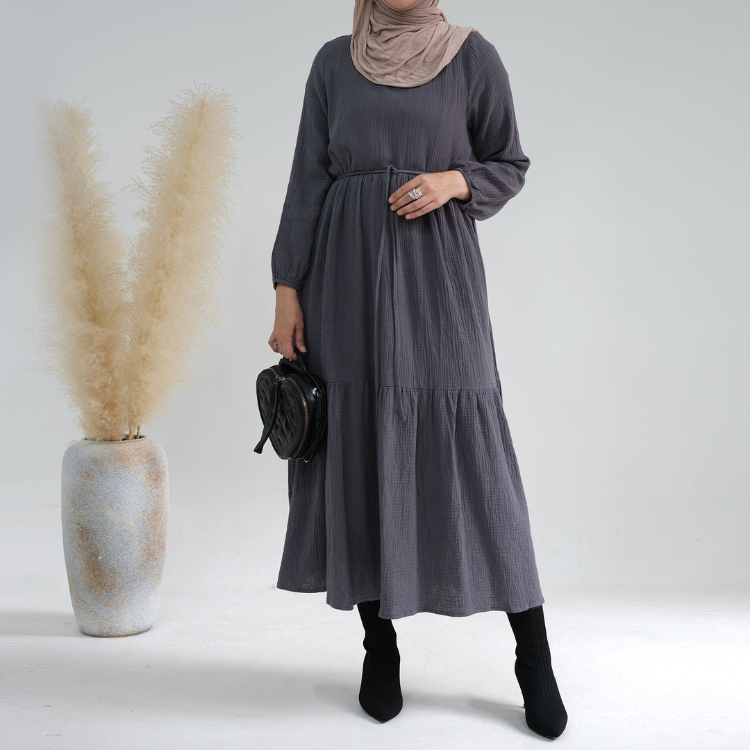 Long Sleeve Prairie Maxi Dress - Gray Dresses from Voilee NY