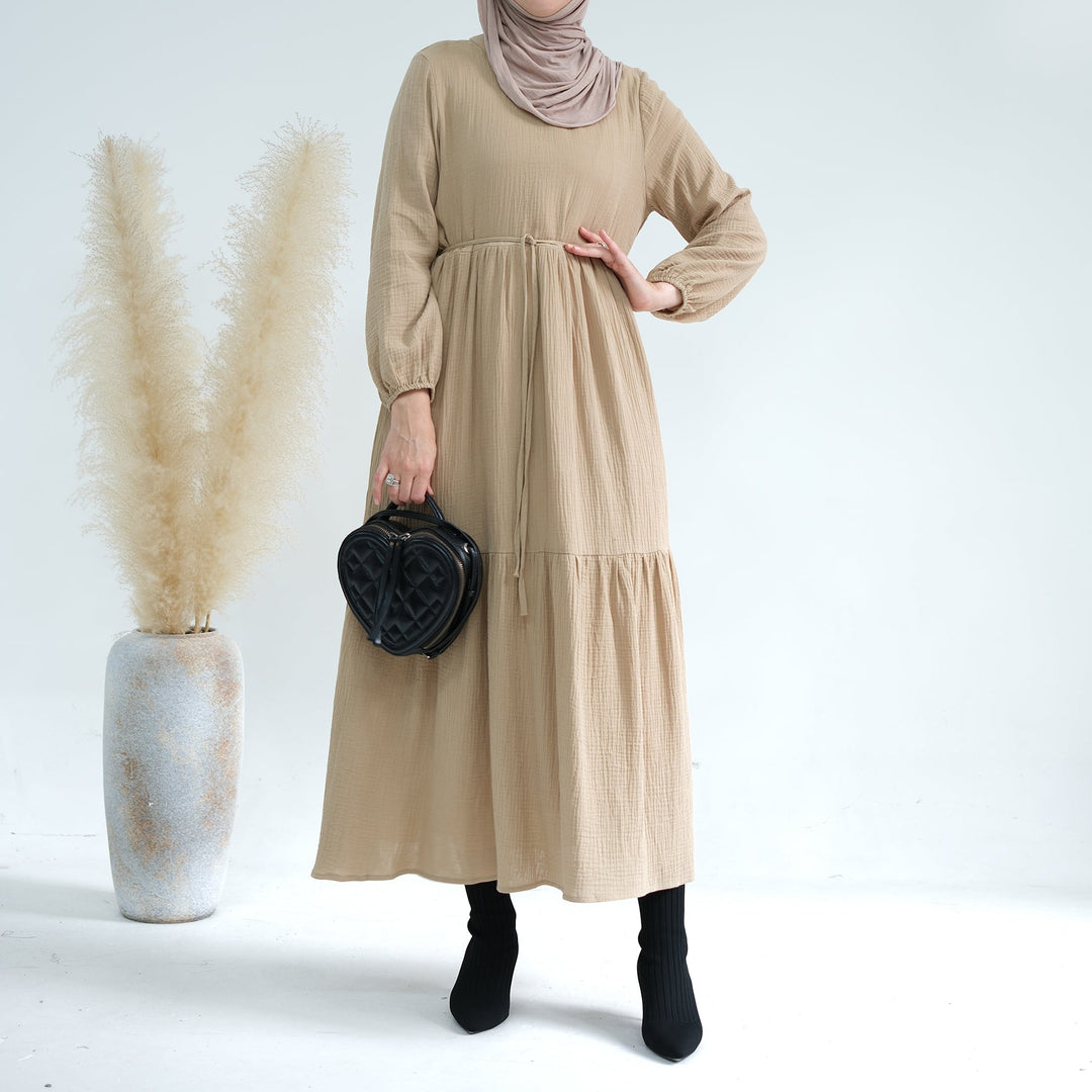 Long Sleeve Prairie Maxi Dress - Camel Dresses from Voilee NY