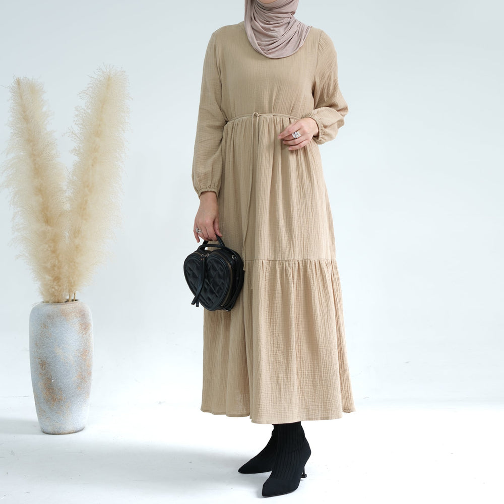 Get trendy with Long Sleeve Prairie Maxi Dress - Camel - Dresses available at Voilee NY. Grab yours for $42.90 today!
