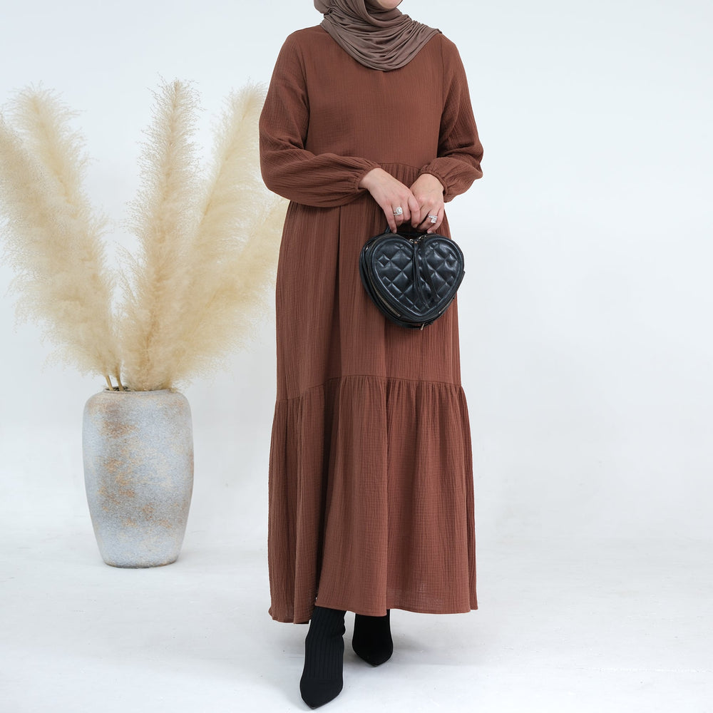 Long Sleeve Prairie Maxi Dress - Brown Dresses from Voilee NY
