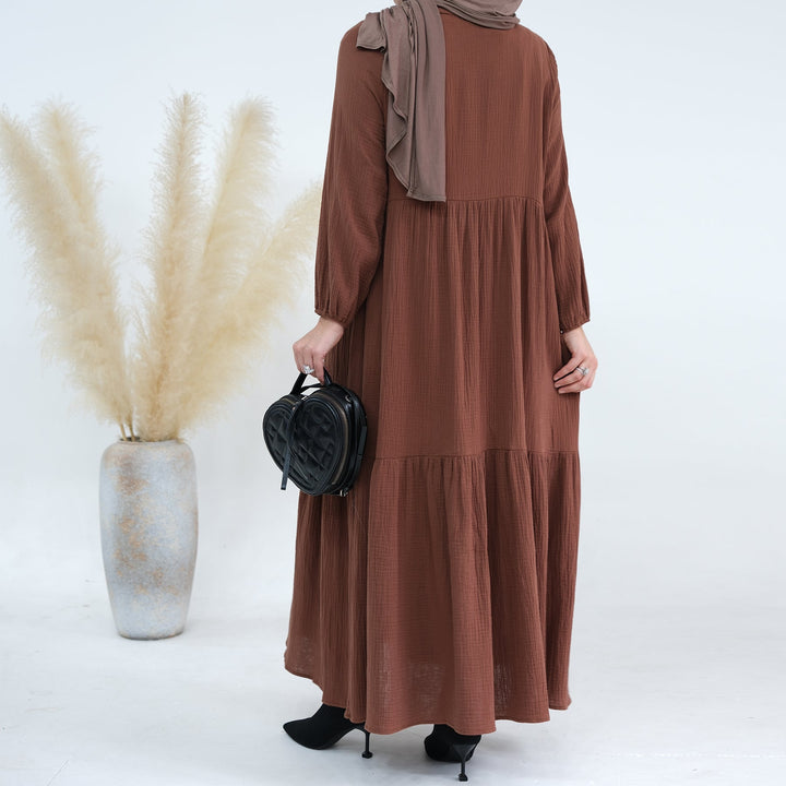 Get trendy with Long Sleeve Prairie Maxi Dress - Brown - Dresses available at Voilee NY. Grab yours for $42.90 today!