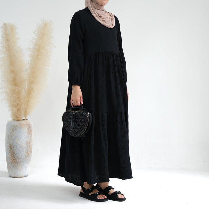 Get trendy with Long Sleeve Prairie Maxi Dress - Black - Dresses available at Voilee NY. Grab yours for $42.90 today!