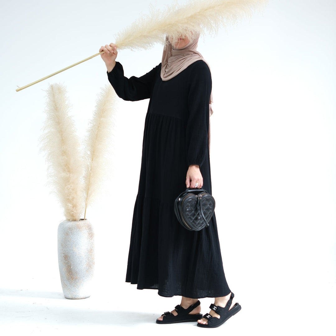 Get trendy with Long Sleeve Prairie Maxi Dress - Black - Dresses available at Voilee NY. Grab yours for $42.90 today!