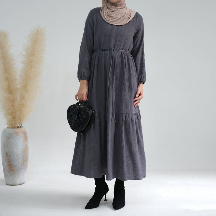 Get trendy with Long Sleeve Prairie Maxi Dress - Gray - Dresses available at Voilee NY. Grab yours for $42.90 today!