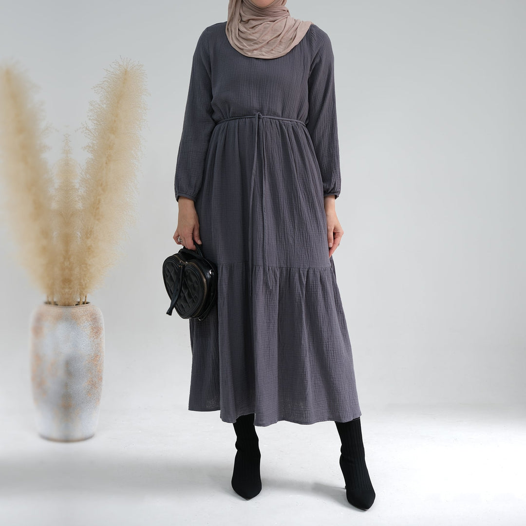 Get trendy with Long Sleeve Prairie Maxi Dress - Gray - Dresses available at Voilee NY. Grab yours for $42.90 today!
