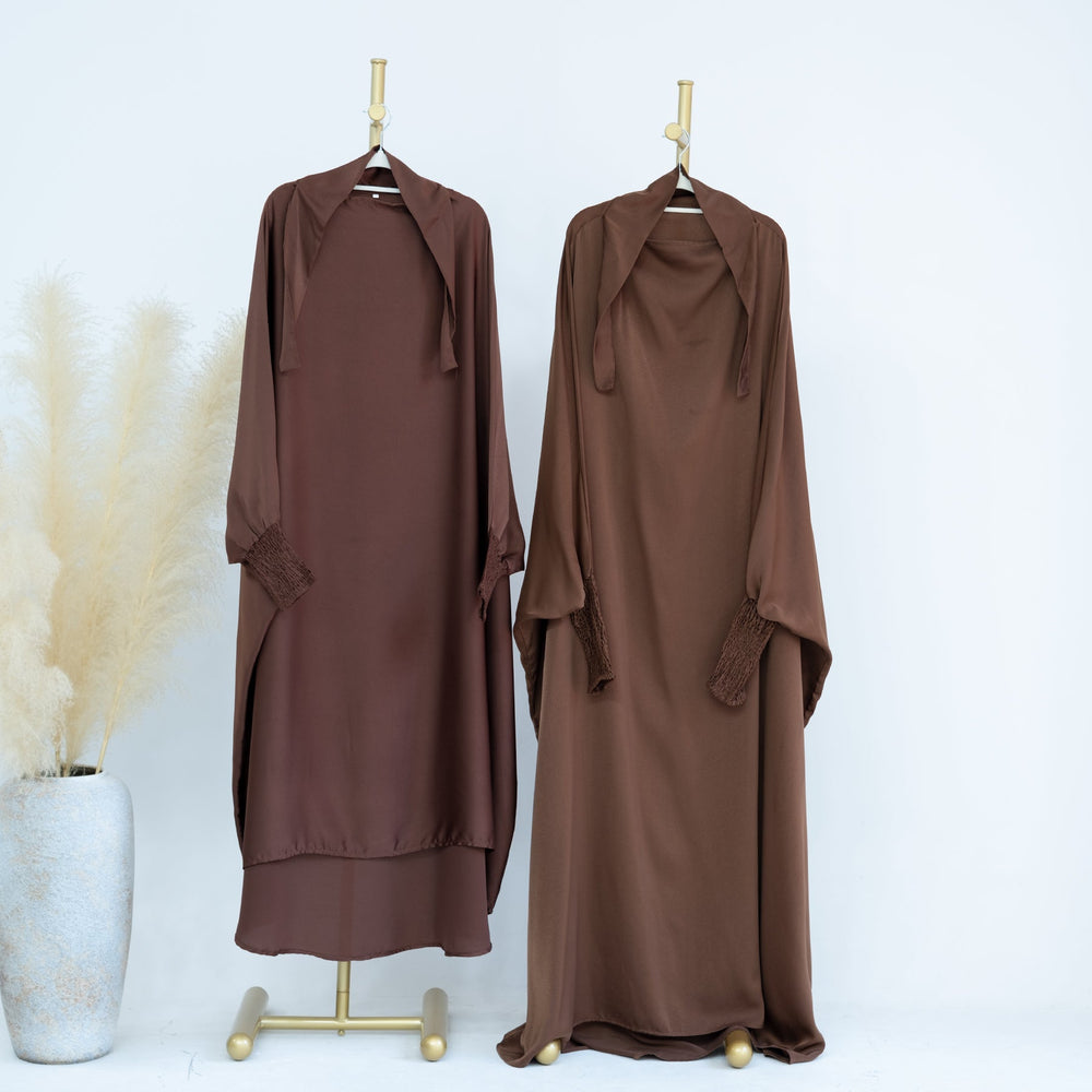 Marwa Kids Satin Jilbab - Coffee Dresses from Voilee NY